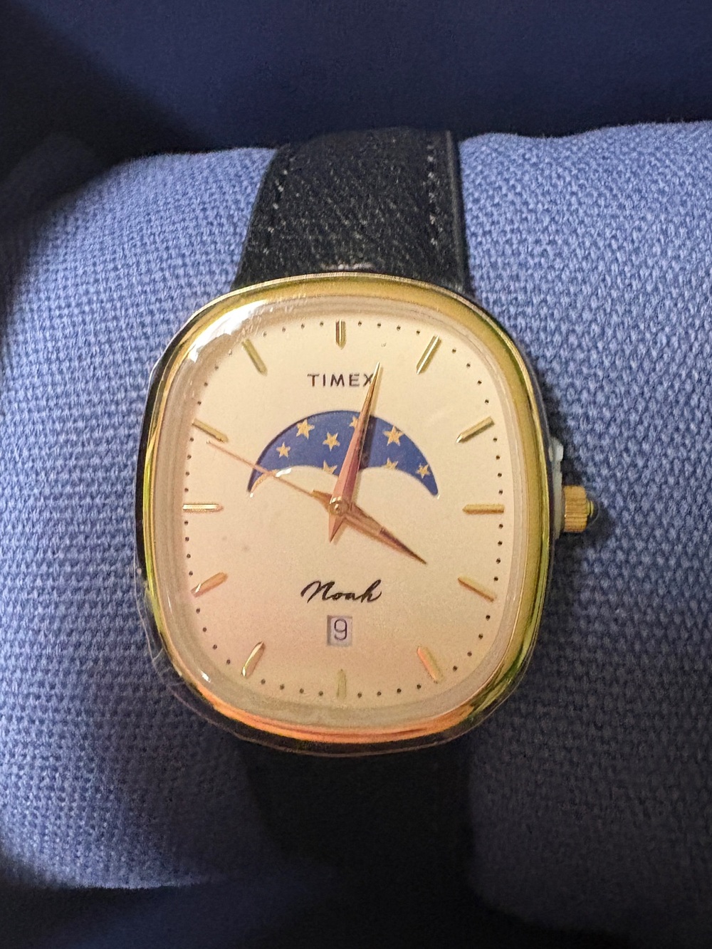 Noah X Timex Oval Moon Phase Watch Gold with Black Leather Strap